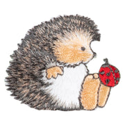 Cute Hedgehog with Ladybug Embroidered Iron On Patch - Grey OSFM