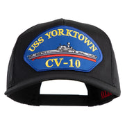USS Yorktown CV 10 Blue Patched Solid Cotton Twill 5 panel Mesh Back Cap - Black OSFM