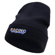 Racing Championship Embroidered 12 Inch Long Knitted Beanie - Navy OSFM