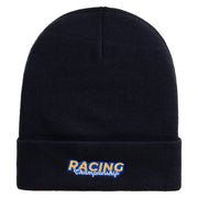 Racing Championship Embroidered 12 Inch Long Knitted Beanie - Navy OSFM