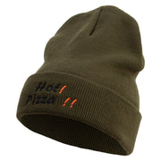 Hot Pizza Embroidered 12 Inch Long Knitted Beanie - Olive OSFM