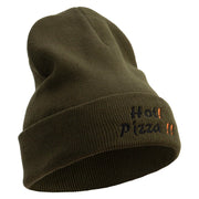 Hot Pizza Embroidered 12 Inch Long Knitted Beanie - Olive OSFM