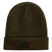 Hot Pizza Embroidered 12 Inch Long Knitted Beanie - Olive OSFM