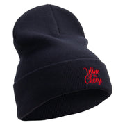 Wine and Cheese Embroidered 12 Inch Long Knitted Beanie - Navy OSFM