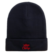 Wine and Cheese Embroidered 12 Inch Long Knitted Beanie - Navy OSFM