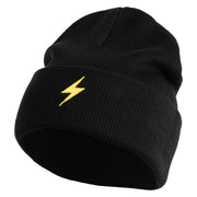 Yellow Lighting Bolt Iron on Patch Patched 12 Inch Long Knitted Beanie - Black OSFM