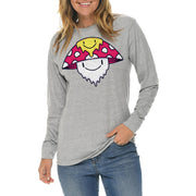 Trippy Mushroom Embroidered Unisex Lane Seven Ring Spun Cotton Premium Long Sleeve T-shirt - Heather-Grey XS