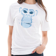 Glitchy Monkey Head Embroidered Unisex Lane Seven Ring Spun Combed Cotton Short Sleeve Deluxe Jersey T-Shirt - White XS