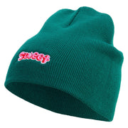 Sweet Embroidered 8 Inch Knitted Short Beanie - Dk-Green OSFM