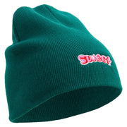 Sweet Embroidered 8 Inch Knitted Short Beanie - Dk-Green OSFM