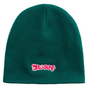 Sweet Embroidered 8 Inch Knitted Short Beanie - Dk-Green OSFM