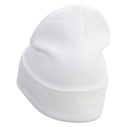 Comic Swear Emoji Embroidered 12 Inch Long Knitted Beanie - White OSFM