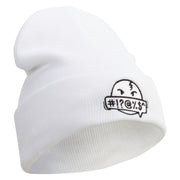 Comic Swear Emoji Embroidered 12 Inch Long Knitted Beanie - White OSFM