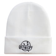 Comic Swear Emoji Embroidered 12 Inch Long Knitted Beanie - White OSFM