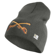 U.S. Army Cavalry Collar Insignia Symbol Embroidered 8 Inch Solid Knit Short Beanie Made in USA - Charcoal OSFM