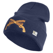 U.S. Army Military Police Insignia Logo Embroidered 12 Inch Solid Knit Cuff Long Beanie Made in USA - Navy OSFM