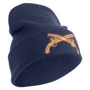 U.S. Army Military Police Insignia Logo Embroidered 12 Inch Solid Knit Cuff Long Beanie Made in USA - Navy OSFM