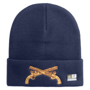 U.S. Army Military Police Insignia Logo Embroidered 12 Inch Solid Knit Cuff Long Beanie Made in USA - Navy OSFM
