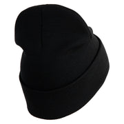 U.S. Army Military Police Insignia Logo Embroidered 12 Inch Solid Knit Cuff Long Beanie Made in USA - Black OSFM