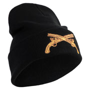 U.S. Army Military Police Insignia Logo Embroidered 12 Inch Solid Knit Cuff Long Beanie Made in USA - Black OSFM