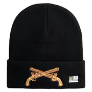 U.S. Army Military Police Insignia Logo Embroidered 12 Inch Solid Knit Cuff Long Beanie Made in USA - Black OSFM