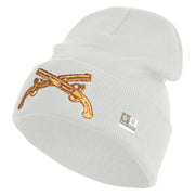 U.S. Army Military Police Insignia Logo Embroidered 12 Inch Solid Knit Cuff Long Beanie Made in USA - White OSFM