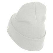 U.S. Army Military Police Insignia Logo Embroidered 12 Inch Solid Knit Cuff Long Beanie Made in USA - White OSFM