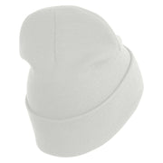 U.S. Army Military Police Insignia Logo Embroidered 12 Inch Solid Knit Cuff Long Beanie Made in USA - White OSFM