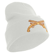 U.S. Army Military Police Insignia Logo Embroidered 12 Inch Solid Knit Cuff Long Beanie Made in USA - White OSFM