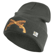 U.S. Army Military Police Insignia Logo Embroidered 12 Inch Solid Knit Cuff Long Beanie Made in USA - Charcoal OSFM