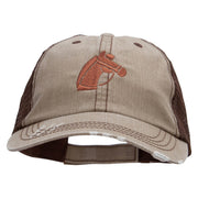 Horse Head Embroidered Frayed Mesh Cap