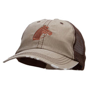 Horse Head Embroidered Frayed Mesh Cap