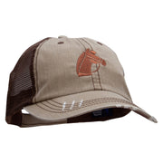 Horse Head Embroidered Frayed Mesh Cap