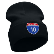 Interstate 10 Sign Embroidered 12 Inch Long Knitted Beanie