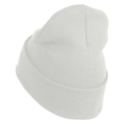 U.S. Army Cyber Corps Logo Embroidered 12 Inch Solid Knit Cuff Long Beanie Made in USA - White OSFM