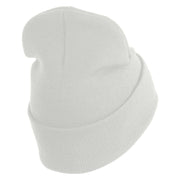 U.S. Army Cyber Corps Logo Embroidered 12 Inch Solid Knit Cuff Long Beanie Made in USA - White OSFM