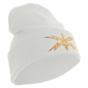 U.S. Army Cyber Corps Logo Embroidered 12 Inch Solid Knit Cuff Long Beanie Made in USA - White OSFM