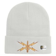 U.S. Army Cyber Corps Logo Embroidered 12 Inch Solid Knit Cuff Long Beanie Made in USA - White OSFM