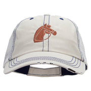 Horse Head Embroidered Frayed Mesh Cap