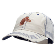 Horse Head Embroidered Frayed Mesh Cap