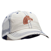 Horse Head Embroidered Frayed Mesh Cap