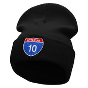 Interstate 10 Sign Embroidered 12 Inch Long Knitted Beanie