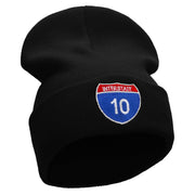 Interstate 10 Sign Embroidered 12 Inch Long Knitted Beanie