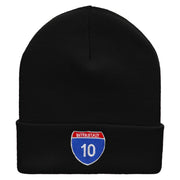 Interstate 10 Sign Embroidered 12 Inch Long Knitted Beanie