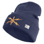 U.S. Army Cyber Corps Logo Embroidered 12 Inch Solid Knit Cuff Long Beanie Made in USA - Navy OSFM