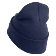 U.S. Army Cyber Corps Logo Embroidered 12 Inch Solid Knit Cuff Long Beanie Made in USA - Navy OSFM