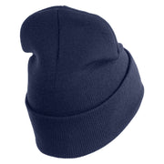 U.S. Army Cyber Corps Logo Embroidered 12 Inch Solid Knit Cuff Long Beanie Made in USA - Navy OSFM