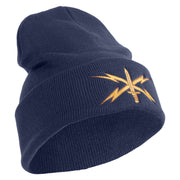 U.S. Army Cyber Corps Logo Embroidered 12 Inch Solid Knit Cuff Long Beanie Made in USA - Navy OSFM