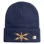 U.S. Army Cyber Corps Logo Embroidered 12 Inch Solid Knit Cuff Long Beanie Made in USA - Navy OSFM