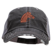 Horse Head Embroidered Frayed Mesh Cap